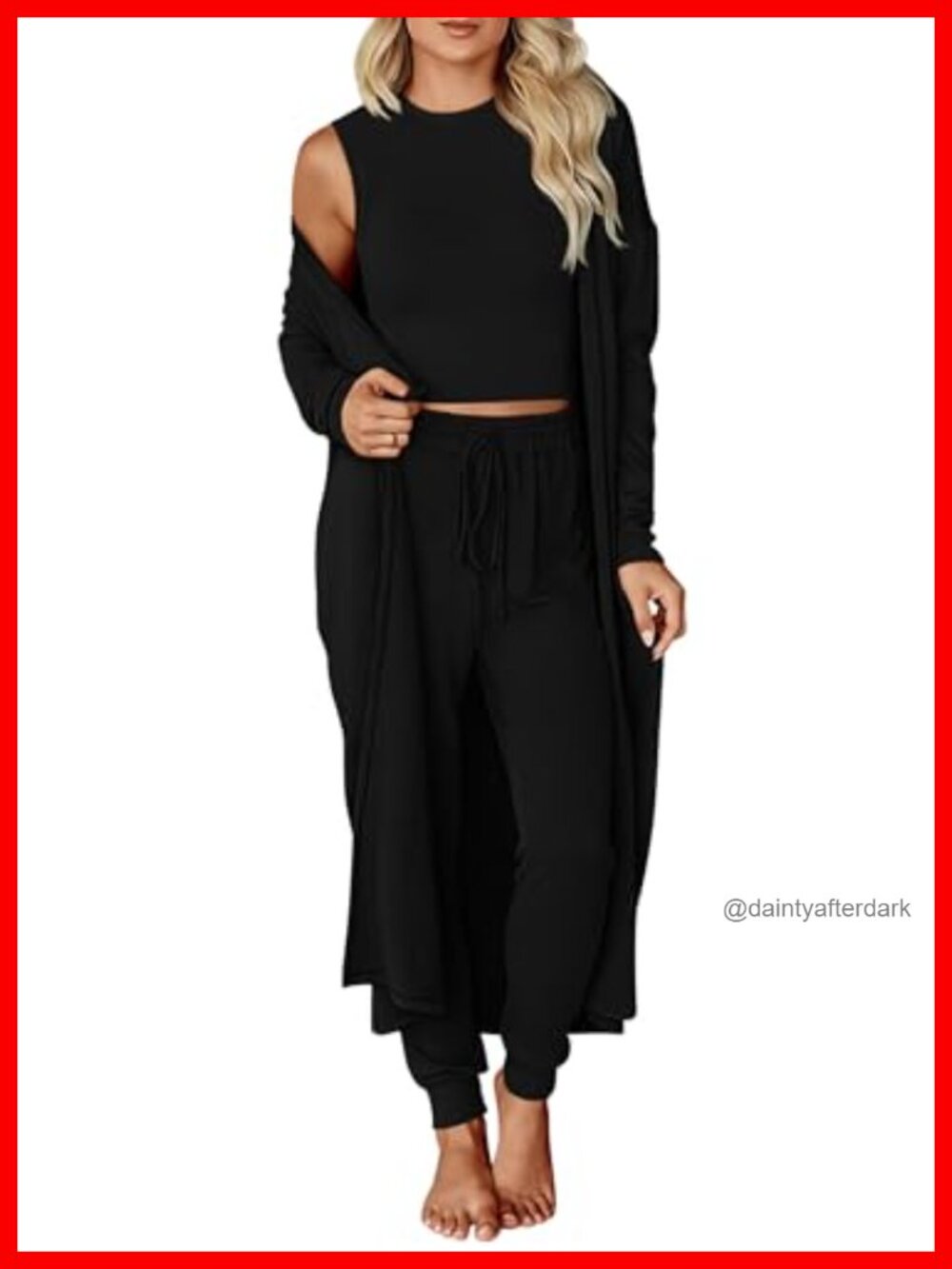 3 Piece Lounge Set Crop Tank Cardigan Jogger Pants Travel Outfit